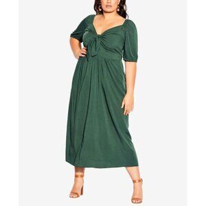 City Chic Villa Tie Detail Maxi Dress In Jungle Green Size 16